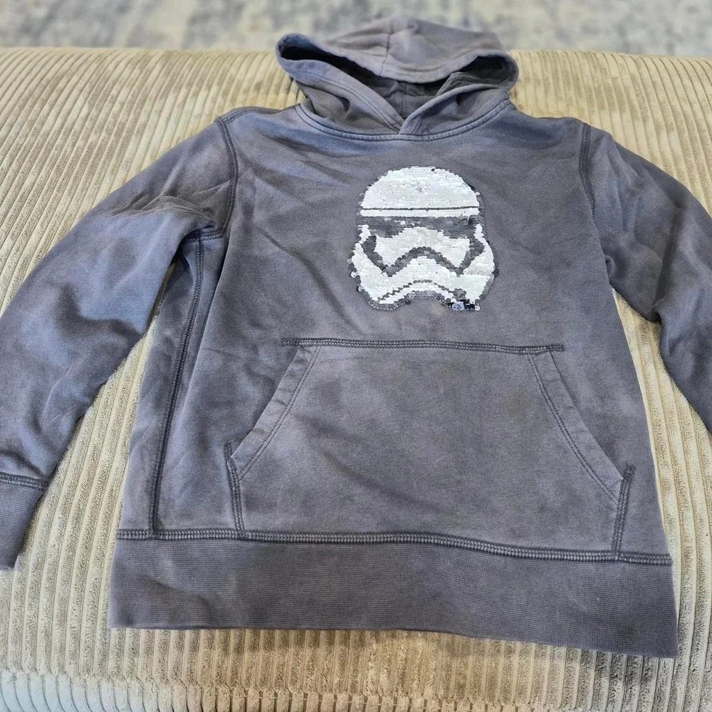 GAP x Star Wars Boys Stormtrooper Flip Sequin Hoodie Size Medium 8 Flawed